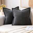 MIULEE Dark Grey Corduroy Pillow Covers 16x16 Inch with Splicing Set of 2 Soft Boho Striped Pillow Covers Broadside Decorative Textured Pillowcases for Couch Cushion Bed Livingroom