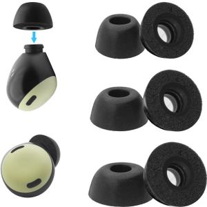 Klowcok Memory Foam Replacement Ear Tips for Google Pixel Buds Pro 2 /Pro, Not for Pixel Buds/Pixel Buds A-Series, Comfort Fit (3 Pairs, S/M/L, Black)