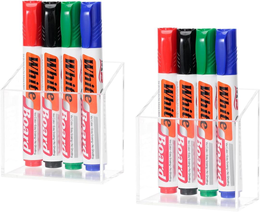 3 x ECHSRT Acrylic Pen Holder 2-Pack With Megnetic,No-Adhesive Embedded Magnets, Dry Erase Marker Holder for Whiteboard & Fridge, Locker Accessories Organizer for Office School Desk (1 Compartment-Magnetic)