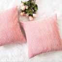Pillow Covers Pink Couch Pillow Covers 18x18 Decoration Supersoft Striped Velvet Corduroy Decorative Pillowcases for Bedroom Girls Gift, 18 x 18 inch, Baby Pink, 2 Pack