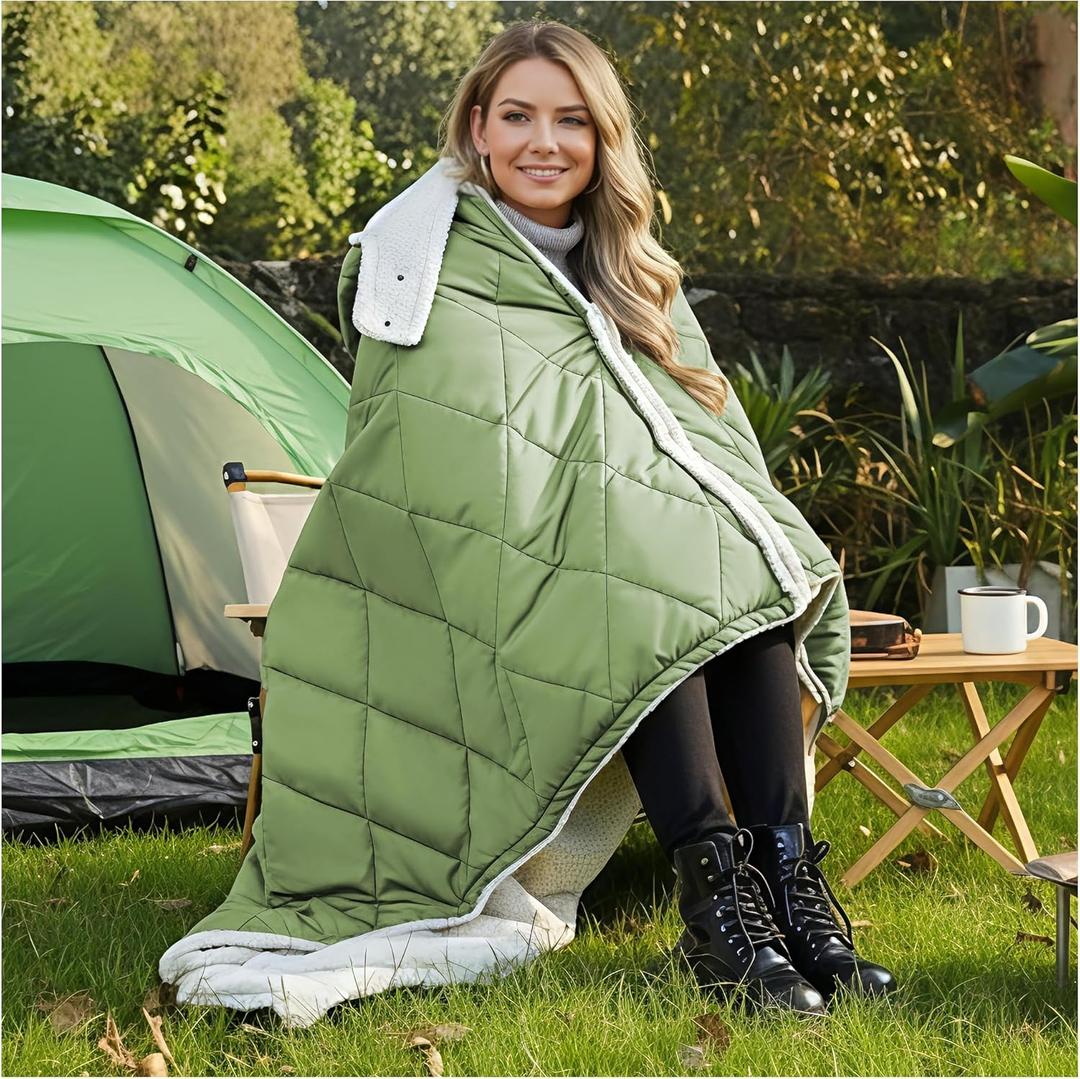 Heated Blanket Battery Operated, Portable Heat Shawl Throw,Heating Outdoor Camping Blanket Hoodie (Green)