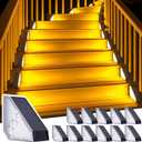 ROSHWEY Solar Step Lights for Outside, 12 Pack Solar Stair Lights Outdoor Waterproof, Triangle Deck Step Lights Solar Powered, Outdoor Decor Lighting for Front Porch, Backyard, Patio, Warm White