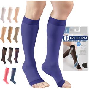 Truform Sheer Compression Stockings, 15-20 mmHg, Women's Knee High Length, Open Toe, 20 Denier, Purple, Large