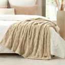 Cozy Bliss Faux Fur Throw Blanket for Couch, Fuzzy Soft Plush Thick Warm Fluffy Reversible Wave Textured Blanket for Sofa Bedroom Living Room, 55 * 70 Inches Khaki