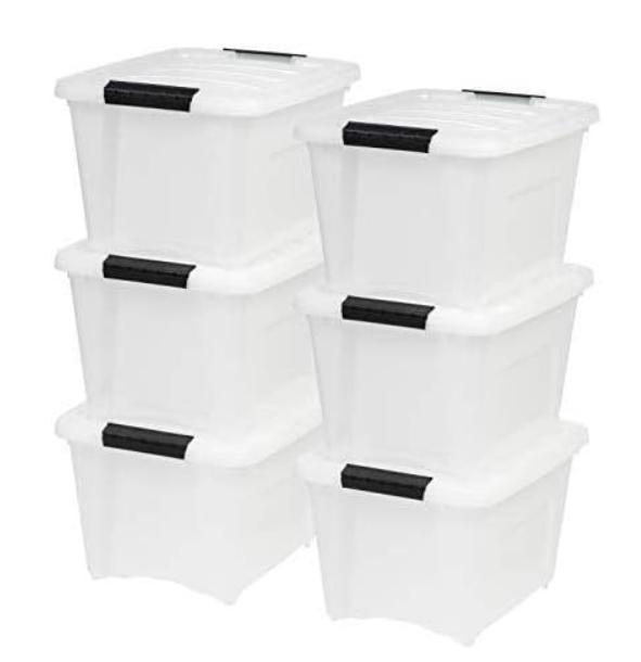 IRIS TB-17 19 Quart Stack & Pull Clear Box with Black Handles - 6 Pack