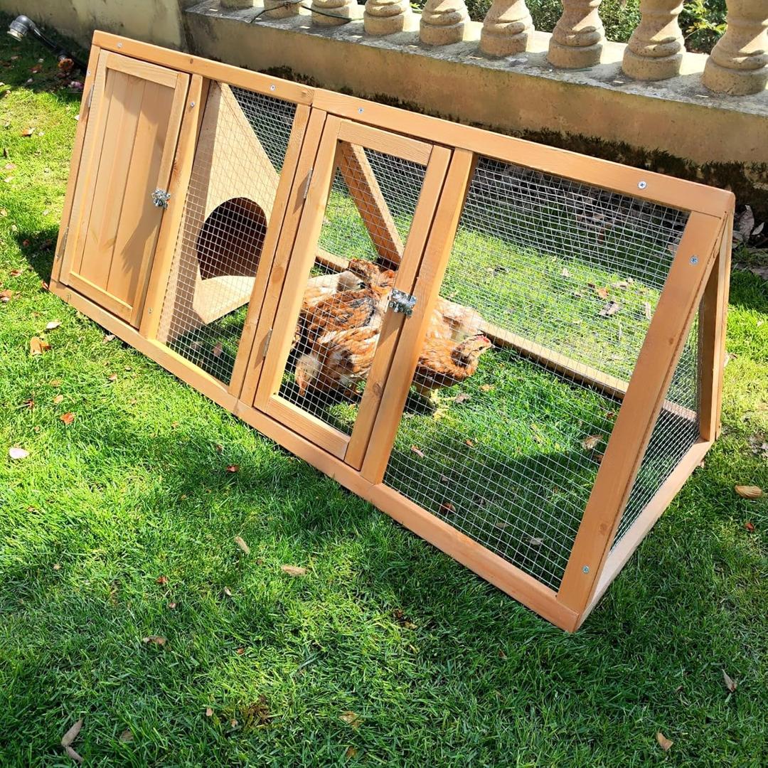 Rabbit Hutch Outdoor Chicken Coop Run A-Frame Bunny Cage Wooden Quail Cage w/ 2 Door & Ventilated Wire Fence Small Animal Cage for Garden Backyard Farms 47 x 18 x 19.5 in