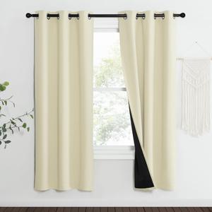 NICETOWN Living Room Completely Shaded Draperies, Privacy Protection & Noise Reducing Ring Top Drapes, Black Lined Insulated Window Treatment Curtain Panels (Beige, 2 Pieces, W37 x L70)