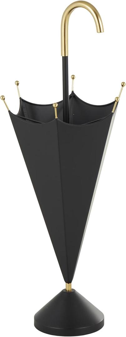 Deco 79 Metal Umbrella Stand with Gold Handle and Ball Details, 11" x 10" x 28", Black