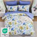 Luxudecor Floral Comforter Set Queen Size 7 Pieces Bed in a Bag, Blue Flower Watercolor Bed Set, Soft Comforter with Sheet Set 90"x90"