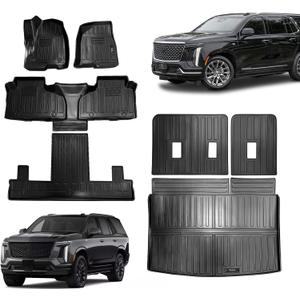 Vanseno Floor Mats for 2021-2024 2026 Chevrolet Chevy Suburban/GMC Yukon XL/Cadillac Escalade ESV 7 Seats Cargo Liner Backrest Mat TPE All Weather Mat for Cadillac Escalade ESV Accessories