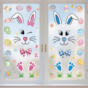 5 x Easter Bunny Window Clings, 12x24 Inch, Large Reusable Static Stickers with Eggs, Spring Decals for Window Glass Door Refrigerator