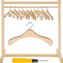 Civaner 11 Pcs Doll Garment Rack with Wooden Clothes Hanger for 18 Inch Girl Doll Clothes Mini Hangers Wardrobe Furniture Accessories for Dollhouse Baby Shower Supplies , Wood 