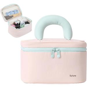 Tuck Hanging Toiletry Bag - Water-Resistant Travel Makeup Organizer with Spacious Compartments & Padded Handle for Women (Blush Petal & Mint) (Puffy Makeup Bag)