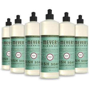 MRS. MEYER'S CLEAN DAY Liquid Dish Soap, Biodegradable Formula, Basil, 16 fl. oz - Pack of 6