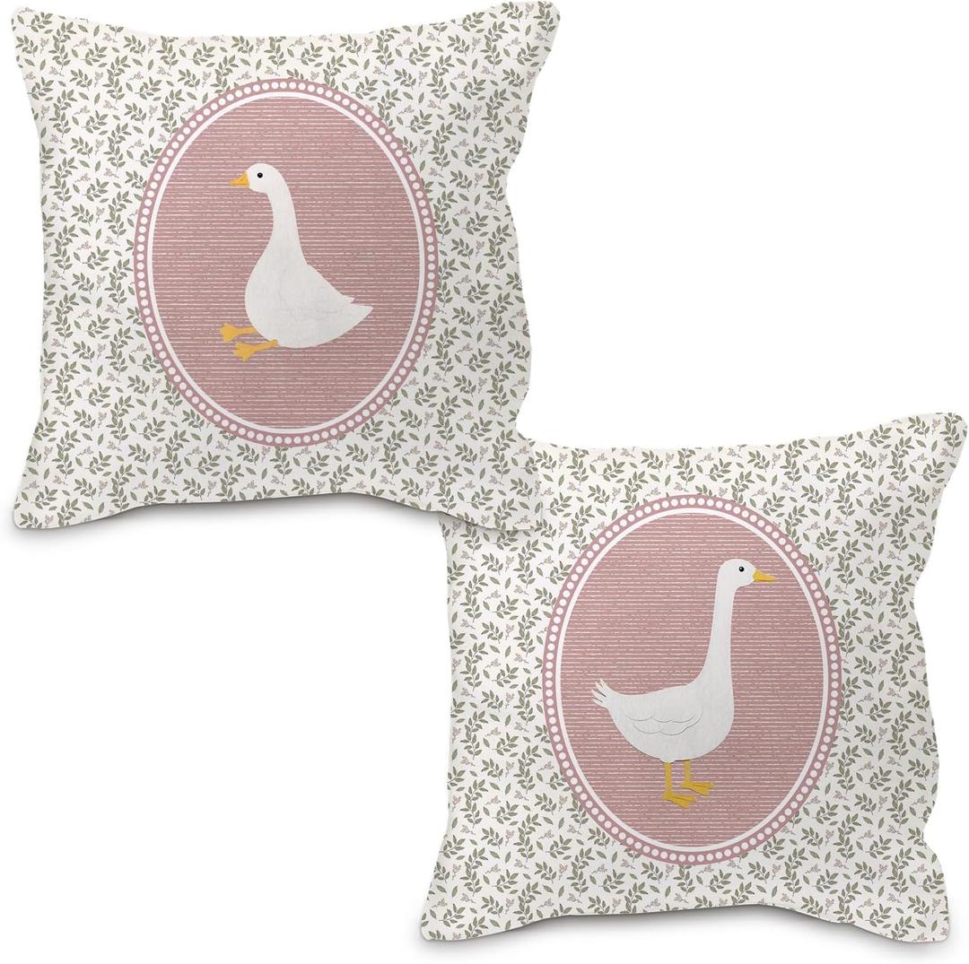 Goose Decor Pillow Covers 18x18, Baby Girl Nursery Decor, Vintage Floral Botanical Goose Decorative Throw Pillow Covers Pillowcase for Baby Girl Nursery Room Bedroom Decor, Set of 2