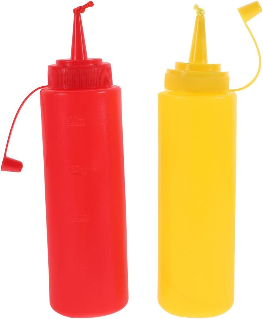 BESPORTBLE 2pcs Ketchup & Mustard Fake Novelty Squirt Bottles, Wear-Resistant Home Supply for Parties Interactive Realistic Spilled Condiment Props for Halloween Christmas and April Fool's Day