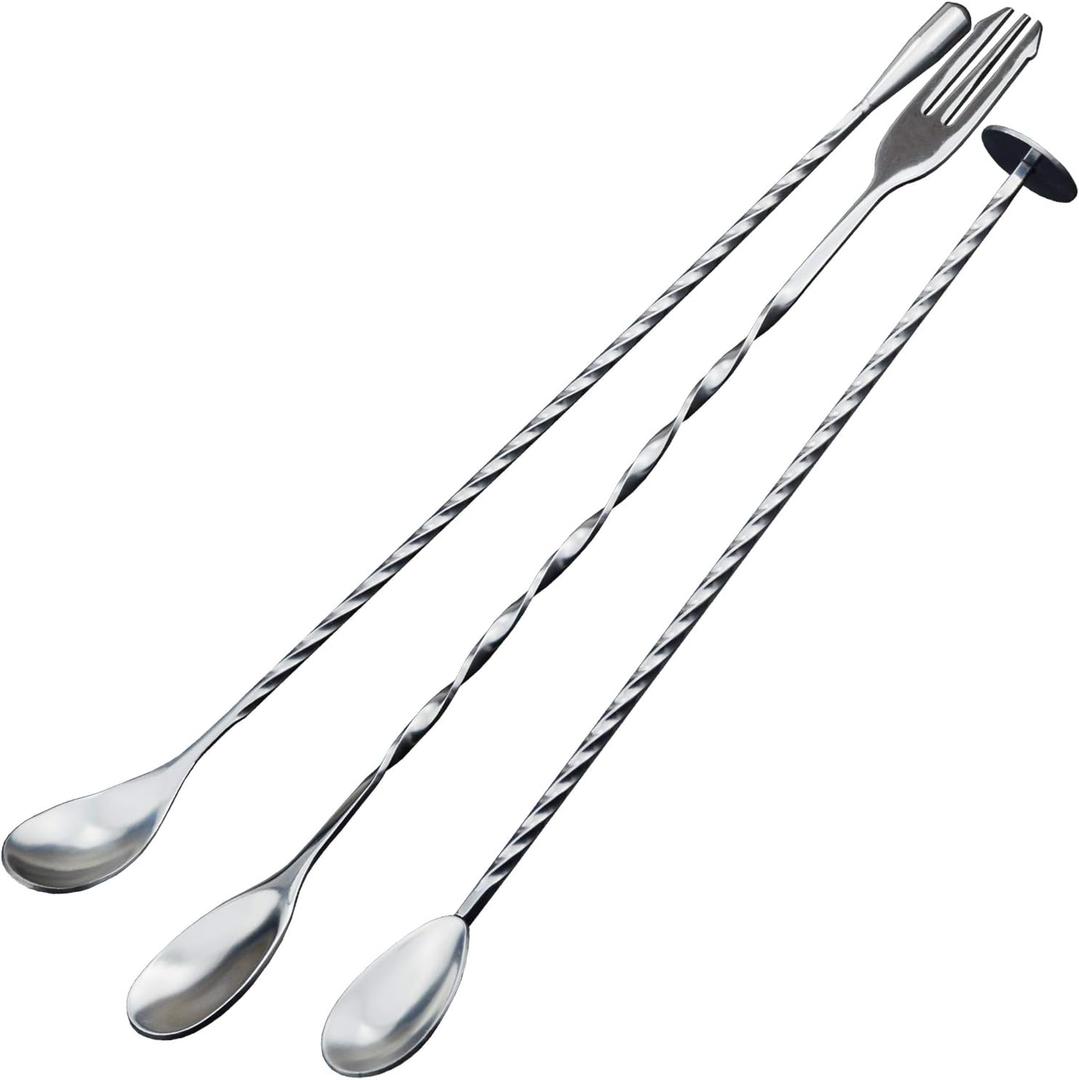 2 x JETKONG 3 Pcs Cocktail Mixing Spoons 12-Inch Bar Spoon Long Stirring Spoon Drink Stirrers Cocktail Spoons for Tea, Coffee, Ice Cream, Juice, Drinks, Milkshakes