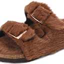 EQW Girls Open Toe Slipper with Cozy Lining for Kids (2.5 Big Kid, Winter Brown)
