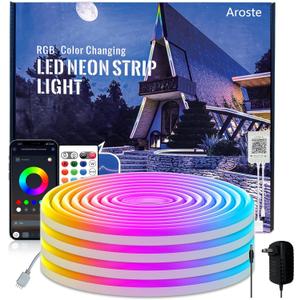 Aroste LED Light Strips, a 49.2-Foot Long RGB neon Light Strip with Waterproof IP67 Rating, Equipped with a Remote Control, Suitable for Festival Decorations, Houses, and Outdoor Decorations.