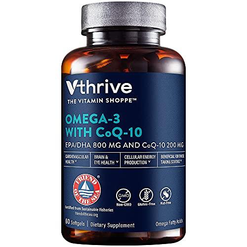 Vthrive Omega-3 with CoQ-10 - Supports Cardiovascular Health - 800 MG EPA/DHA, 60 Softgels EXP. 03/2028