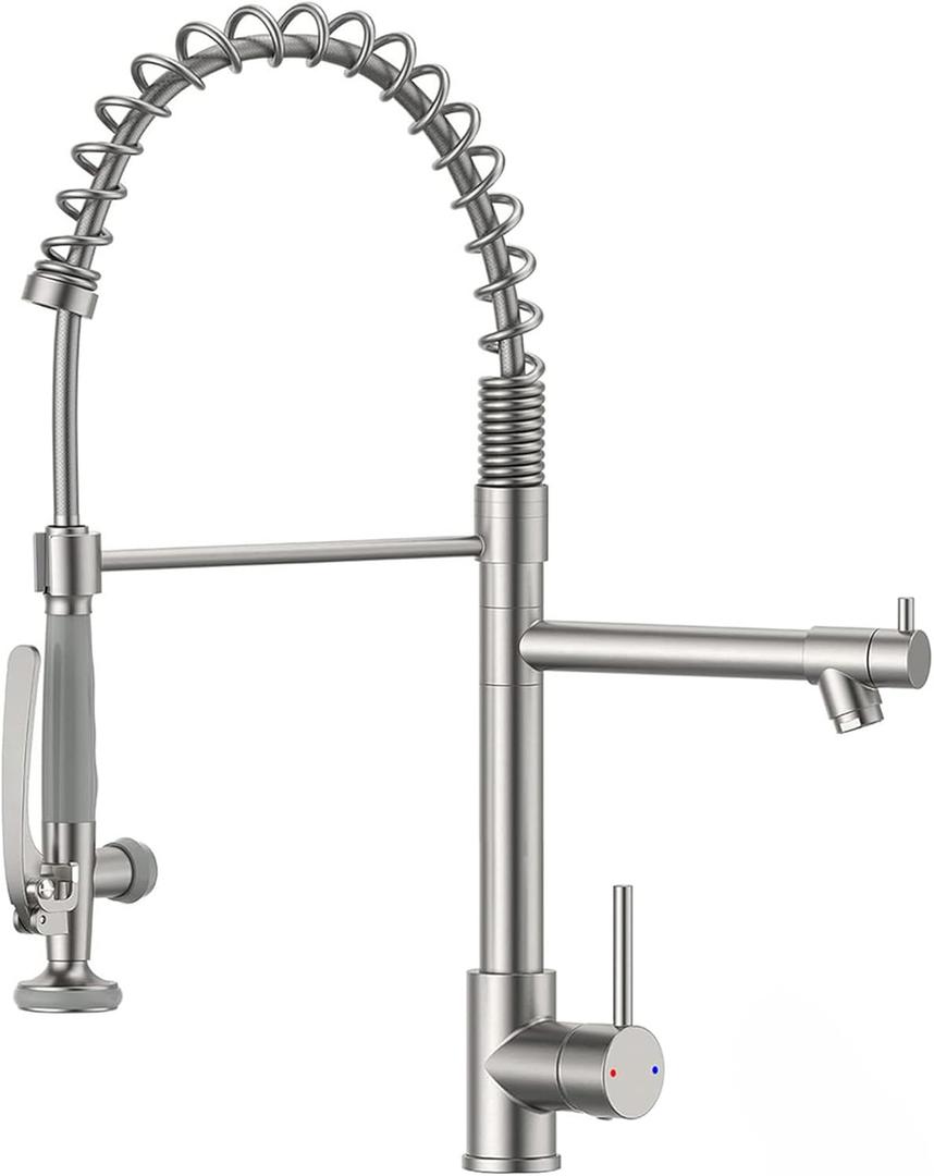 Fapully Commercial Pull Down Kitchen Sink Faucet with Sprayer Brushed Nickel