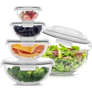 JoyJolt Kitchen Mixing Bowls. 5pc Glass Bowls with Lids Set – Neat Nesting Bowls. Large Mixing Bowl Set incl Batter Bowl, Cooking Bowls, Storage Bowls with Lids and Big Salad Bowl with BPAFree Lids