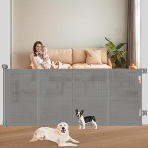 Upgrade 71" Retractable Baby Gates with Reinforced Strips, 41" Tall Retractable Gate Indoor for Baby and Pet, Outdoor Dog Gates for Stairs, Doorways, Hallways-Grey