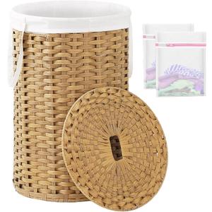 Large Laundry Hamper Laundry Basket Round 34.3 Gal (130 L) Handwoven Wicker Laundry Baskets Rattan Laundry Basket with Laundry Bag Handles 2 Mesh Bags for Living Room Bedroom Natural (34.3 Gal - 130L)