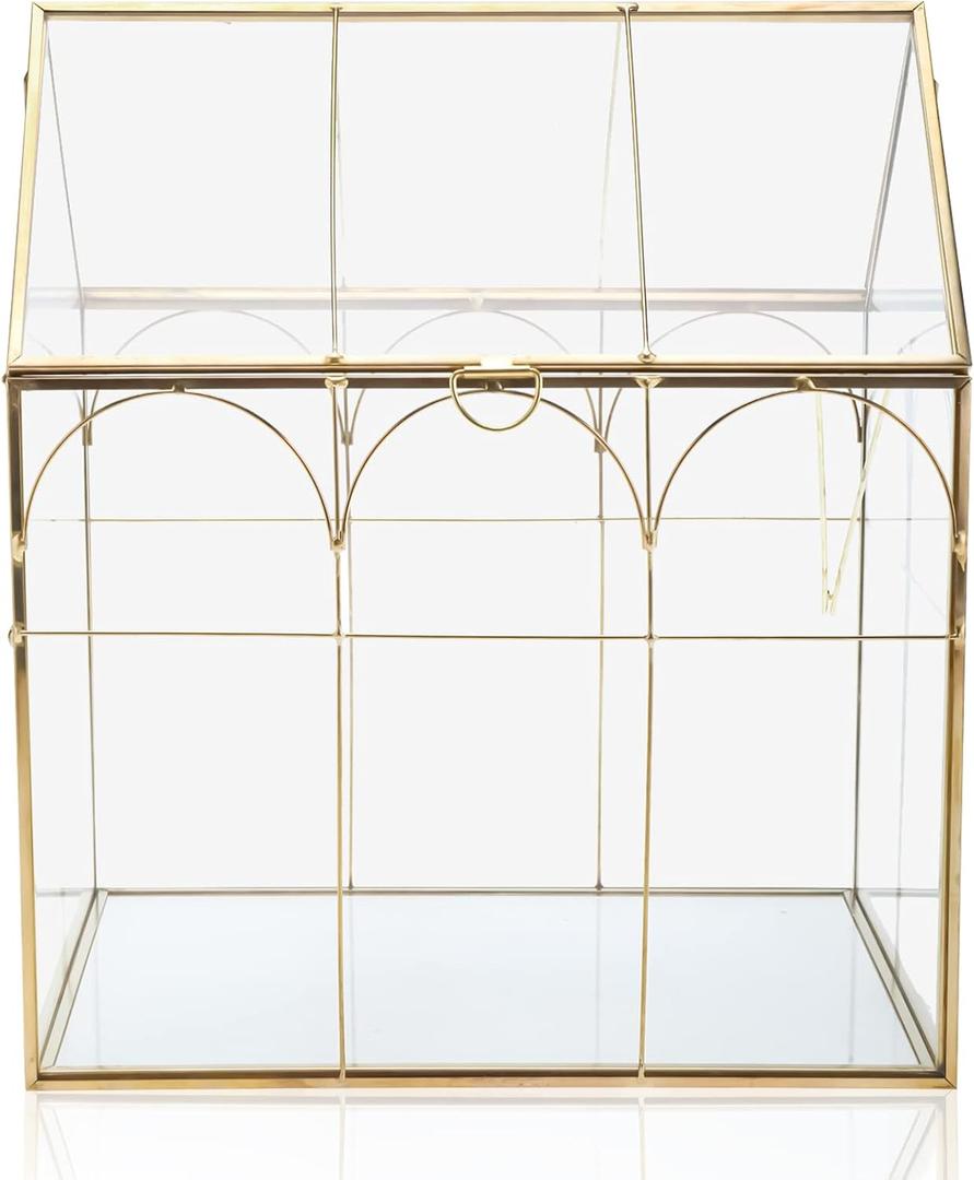 HighFree Geometric Plant Terrarium with Lid, House Succulent Terrarium Kit for Display, Air Plants, Succulents, Home Tabletop Miniature Terrarium, Not Airtight or Waterproof (Gold)