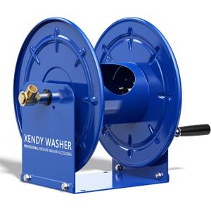 Pressure Washer Hose Reel 100FT x 3/8" or 200FT x 1/4", 4500 PSI Heavy Duty Steel Reel, M22 14mm Fitting, Manual Power Washer Hose Reel for Truck, Blue