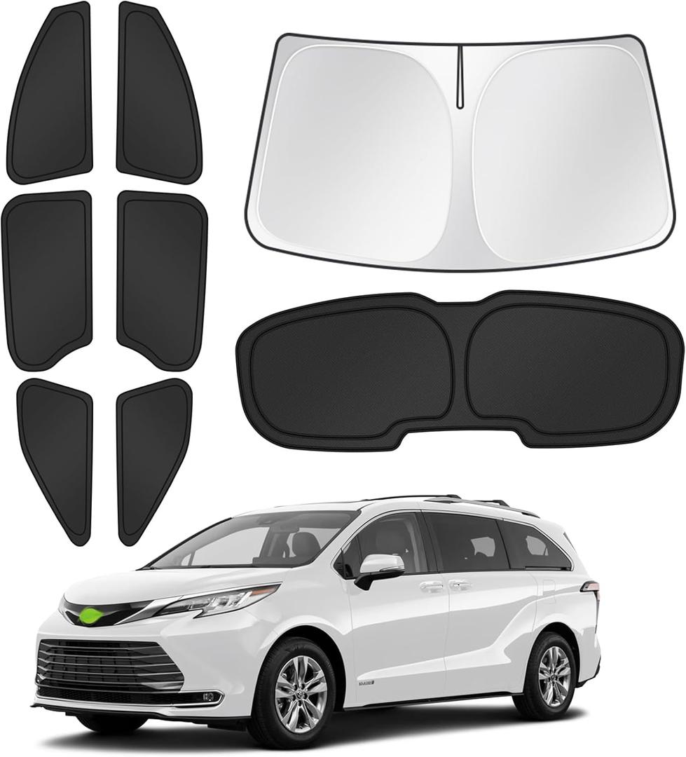 Sunshades for 2021-2025 2026 Toyota Sienna Accessories Windshield Sun Shade Side Rear Window Shade Cover Sun Visor Shield Privacy Protection for Camping Keep Vehicle Cool Black 8PCS
