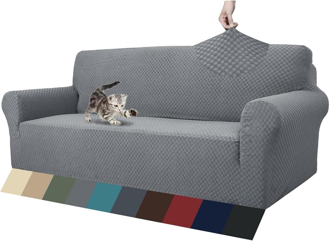 ZNSAYOTX 1 Piece Jacquard Couch Covers for 3 Cushion Couch Living Room High Stretch Sofa Cover Pets Dogs Friendly Anti Slip Thickened Slipcovers Furniture Protector (Sofa, Light Grey) (Large (71"-90"))