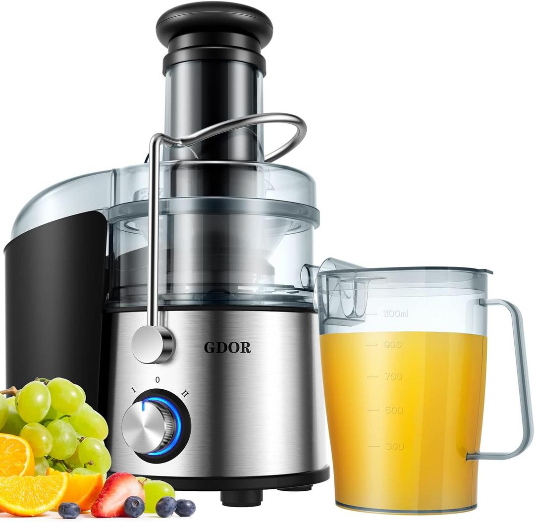 Exprimidor GDOR de 1200 W con disco de corte mejorado de titanio, exprimidor de canal de alimentacin ms grande de 3 pulgadas para frutas y verduras enteras, exprimidor centrfugo con jarra de jugo