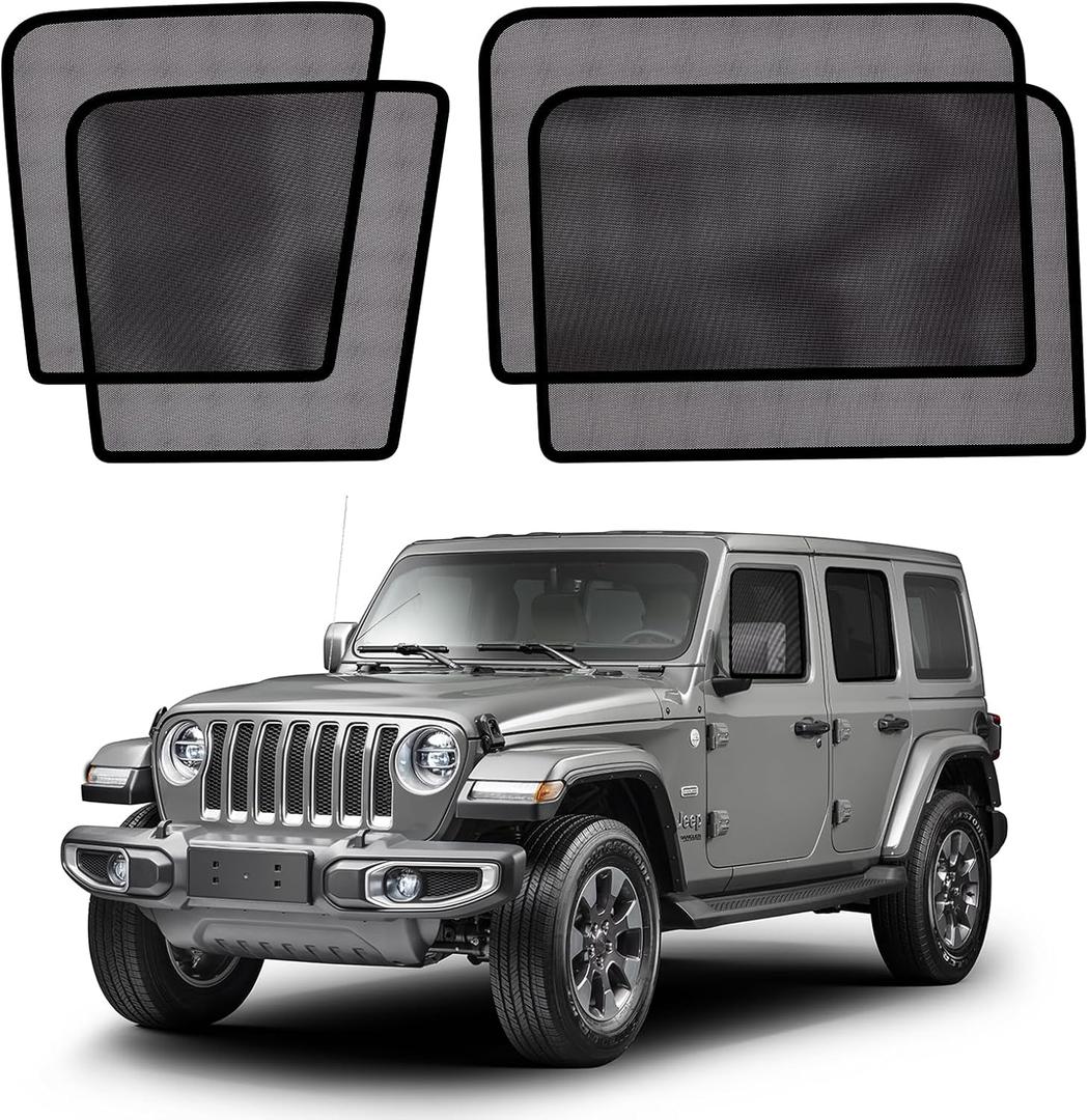 XCBYT Car Window Shades for 2019-Present Wrangler Sun Shade for Car Baby Side Window with Breathable Mesh Blocking 99% UV Glare and Privacy Protection Safe Driving for Napping Camping Dressing (4 PCS) (XW-BCWS-Wrangler(2019-2025))