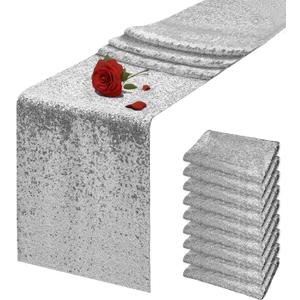 10 Packs 12 x 72 inches Silver Sequin Table Runner, Glitter Runner for Birthday Party Supplies Wedding Holiday Celebration Baby Shower Engagement Anniversary Decor