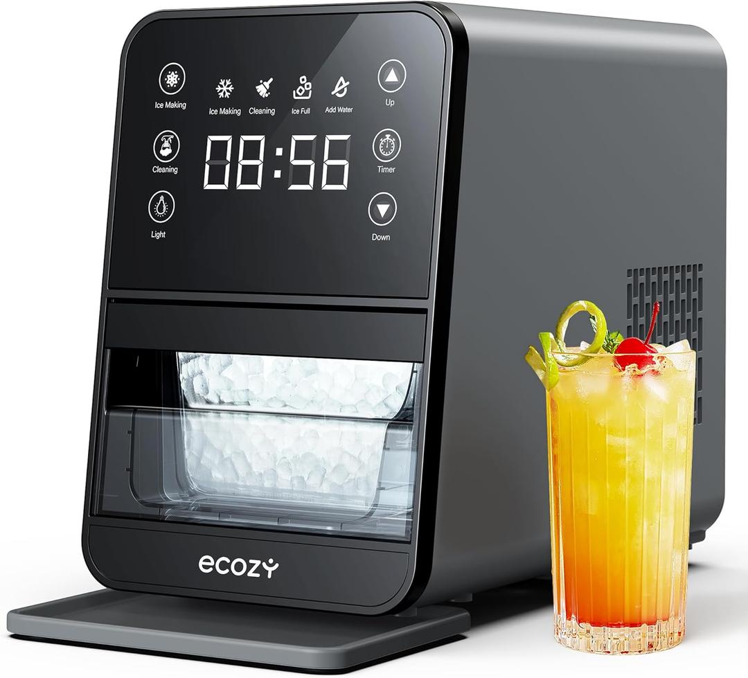 ecozy Nugget Ice Makers Countertop, 44Lbs Pebble Ice Maker, Intuitive EcoScreen & One-Touch Timer, Self-Cleaning Countertop Sonic Ice Machine with 3.5lb Pull-Out Basket, for Home/ Kitchen/ Office