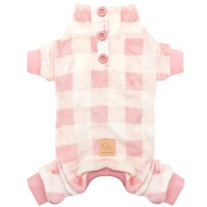 cyeollo Dog Pajamas Buffalo Plaid Flannel Warm Dog Pjs Thermal Jumpsuit Dog Onesie Puppy Pajamas for Small Tiny Dogs Cat Apparel Color Pink