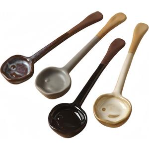 4-Pack - Ceramic Vintage Afternoon Tea, Coffee Whisk, Handmade Spoon, Long-Handle Coffee Scoop, tea scoop for loose tea, Size 5.9 * 1.5in(15 * 4cm)