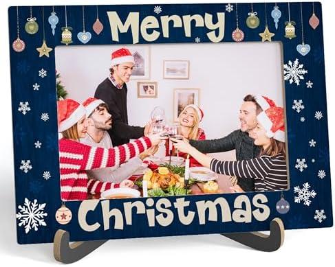 Zmyollo Merry Christmas Picture Frame, Merry Christmas Wooden Tabletop Photo Frame With Stand, Winter Christmas Frame Decorations, Christmas Party Decor, For Family Friends Winter Christmas Gifts-C06