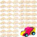 Lenwen 48 Pcs Wooden DIY Car Toys for Party Unfinished Wooden Cars, Wood Truck Wood Graffiti Toy Truck and Crafts DIY for Students Girls Boys Activities Craft Projects Woodworking (Cute)