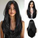 Black Wigs for Women Long Wig with Bangs Natural Straight Wigs Synthetic Hair Heat Resistant Wigs for Daily Party Cosplay Wear (Black(8297-4))