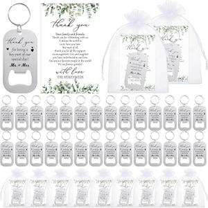 FoldTier 100sets Wedding Favors for Guests Include Key Bottle Opener Beer Bottle Opener Keychain Thank You Cards and Organza Bags Bridal Shower Wedding Party Souvenirs Gifts (Thank You)