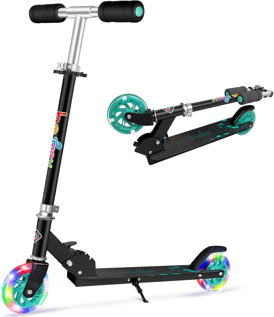 BELEEV V1 Scooters for Kids, 2 Wheel Folding Kick Scooter for Girls Boys, 3 Adjustable Height, Light Up Wheels, Lightweight Scooter with Sturdy Frame, Kickstand for Children 3 to 12 Years Old (Black)