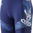 HUGE SPORTS Men's Rash Guard Swim Shorts Compression Swimming Jammer Cool Dry Active Swimsuit Workout Shorts Sports Tights (Blue, L)