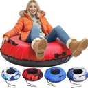 Snow Tube, 45'' Rubber Snow Tubes with Commercial Grade Canvas Cover for Kids & Adults, Inflatable Heavy Duty Snow Sled Thickened Hard Bottom with Tow Strap, Sleds Winter Gifts, Red
