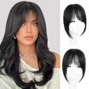 EINAEY Clip in Bangs, 100% Real Human Hair Fake Bangs Natural Black Clip in Hair Extensions French Bangs Fringe with Temples Hairpieces for Women Natural Blend Curtain Bangs for Daily Wear