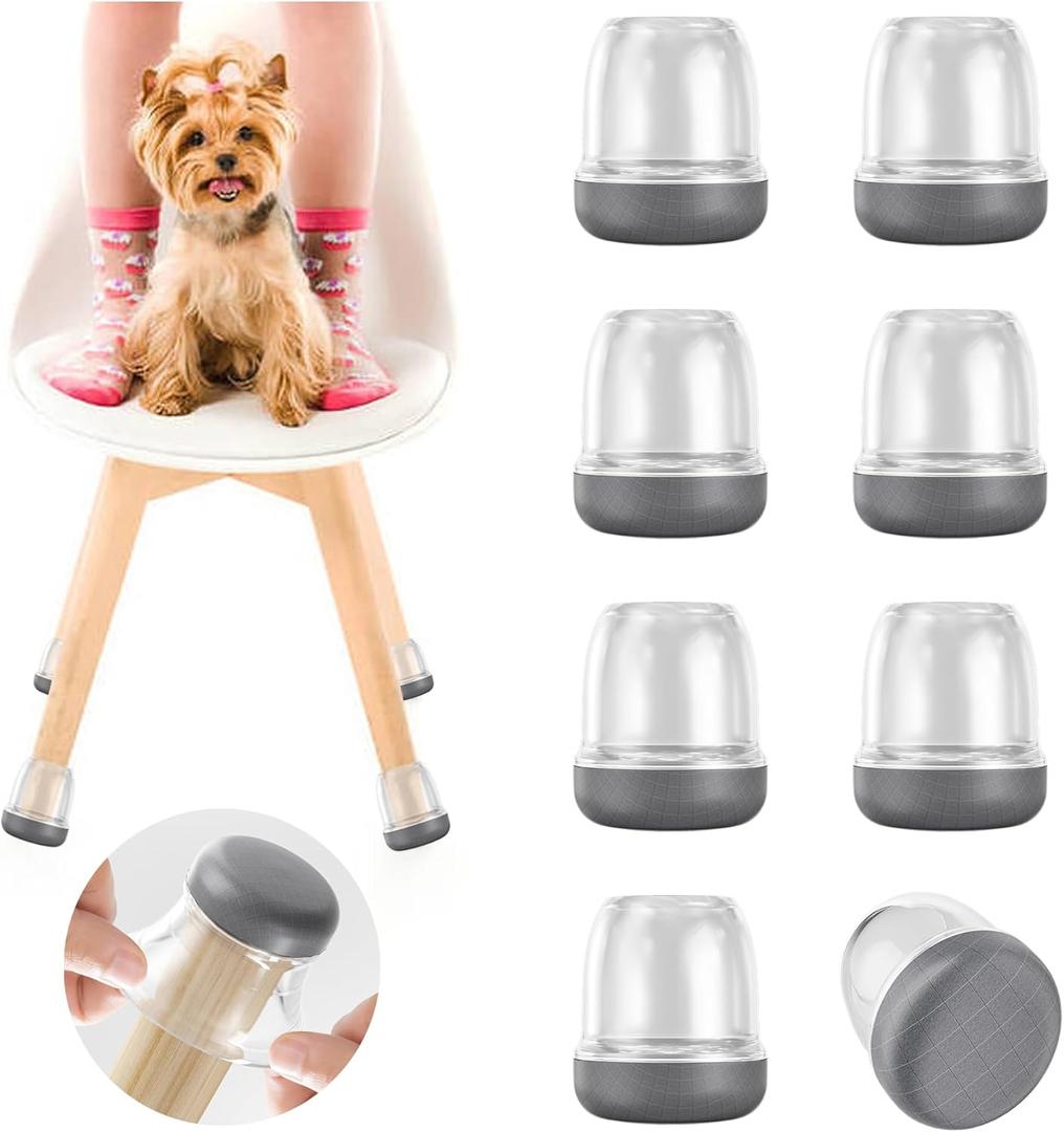 Small Chair Leg Floor Protectors for Carpet Hardwood Floors, Upgraded Chair Leg Caps with Graphene Fabric Bottom, No Hair Dust Clinging, 16 Pcs Clear Furniture Feet Covers Reduce Noise (Fit 0.8"-1")