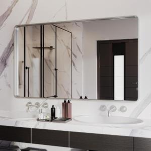 ISKM Silver Framed Mirror for Wal Bathroom Mirror for Wall 51" x 30" Matte Framed Vanity Mirror Anti-Rust, Tempered Glass, Rounded Rectangle Mirror(Horizontal/Vertical)