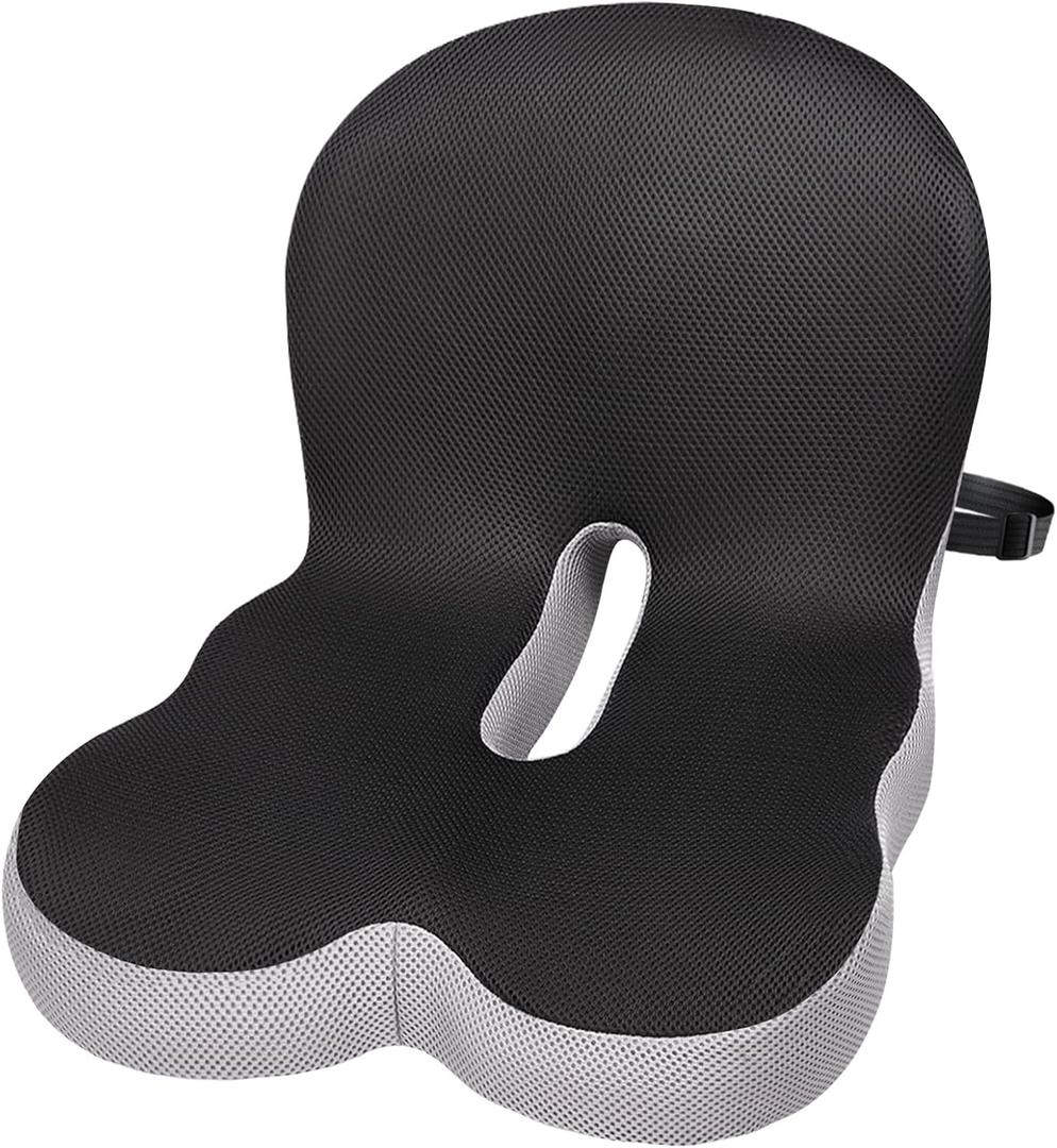 Watshyon Ergonomic Memory Foam Reenly Back and Seat Cushion & Non-Slip Base with Adjustable Straps for Office Seat Cushion and Car Cushion,Removable Washable Cover- Breathable Mesh
