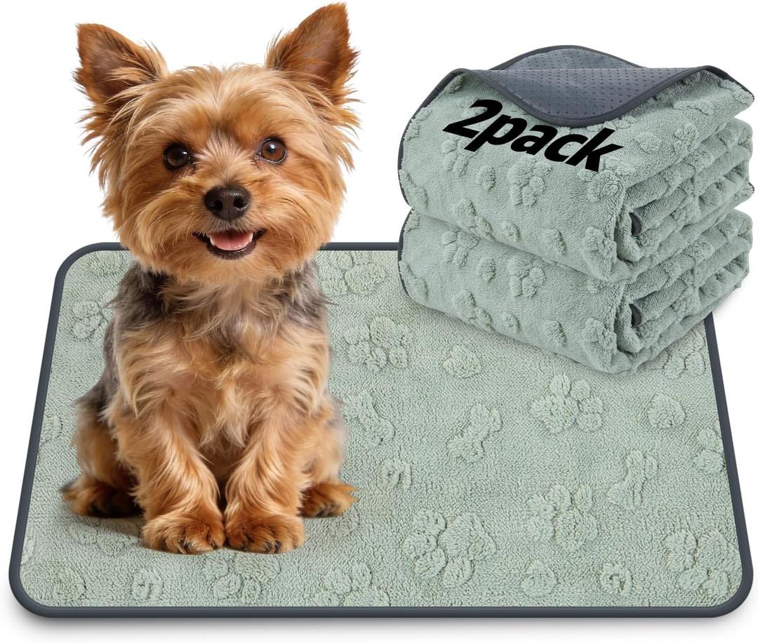 LOOBANI Washable Pee Pads for Dogs: 2 Pack Super Absorbent Reusable Puppy Pads, Leakproof and Waterproof Dog Training Pads Whelping Pads for Potty, Floor, Crate, Couch Bed and Travel, 18"x24" (Green Dog Element)